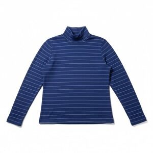 Allison Daley Blue Silver Metallic Striped Mock Neck, Woman's Small, Long Sleeve